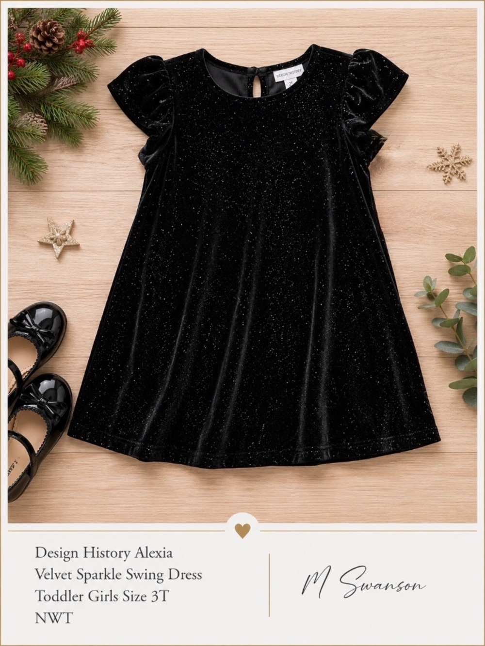 NEW Design History Alexia Velvet Sparkle Swing Dress Toddler Girls 3T NWT